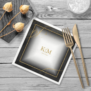 Serviette En Papier Fine Lines Gold Abstrait Mariage V3 Black ID867