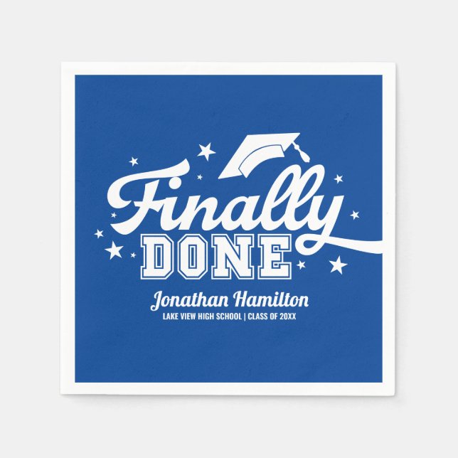 Serviette En Papier Fini Bleu Fête de Diplôme (Devant)