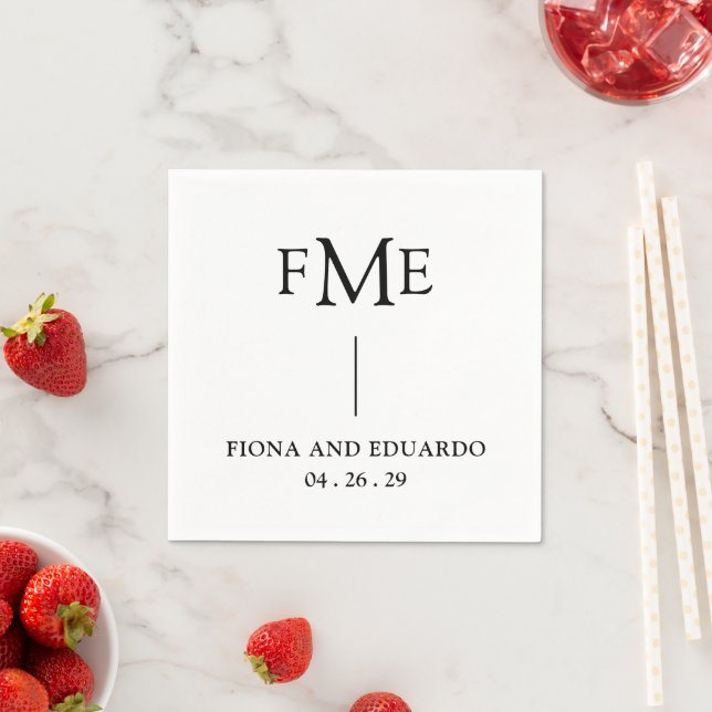 Serviette En Papier Fiona Noir et Blanc Monogramme Gras Mariage Modern (En situation)