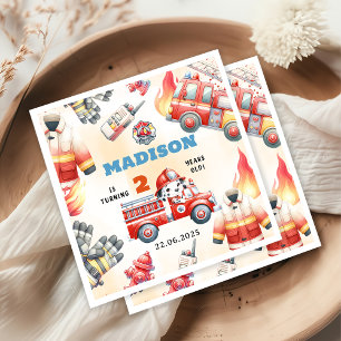 Serviette En Papier Fire Truck Firefighter 2e fête d'anniversaire