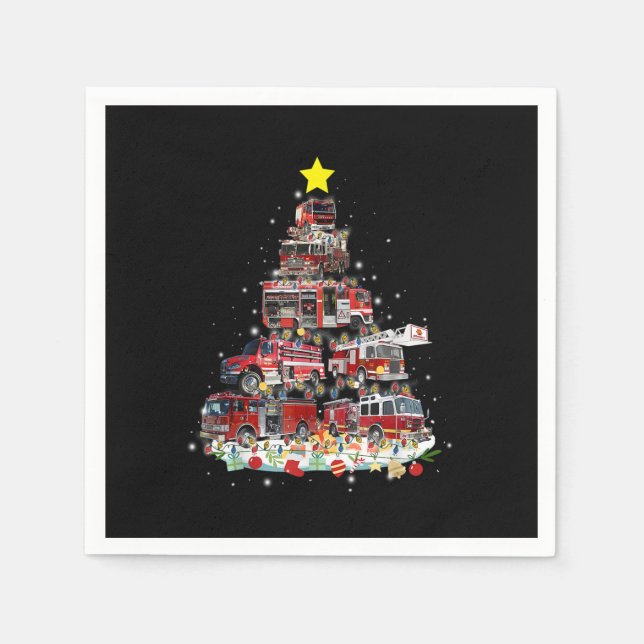 Serviette En Papier Firefighter Truck Christmas Tree Funny Xmas Pajama (Devant)