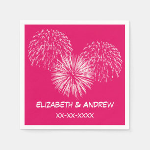 Serviette En Papier Fireworks, Arrière - plan framboise, Name Monogram