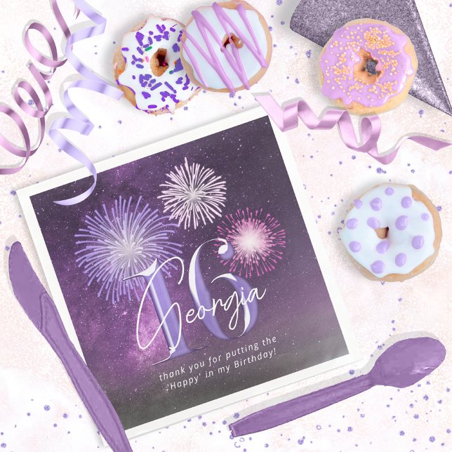 Serviette En Papier Fireworks Sweet 16 Purple ID984 (Créateur téléchargé)