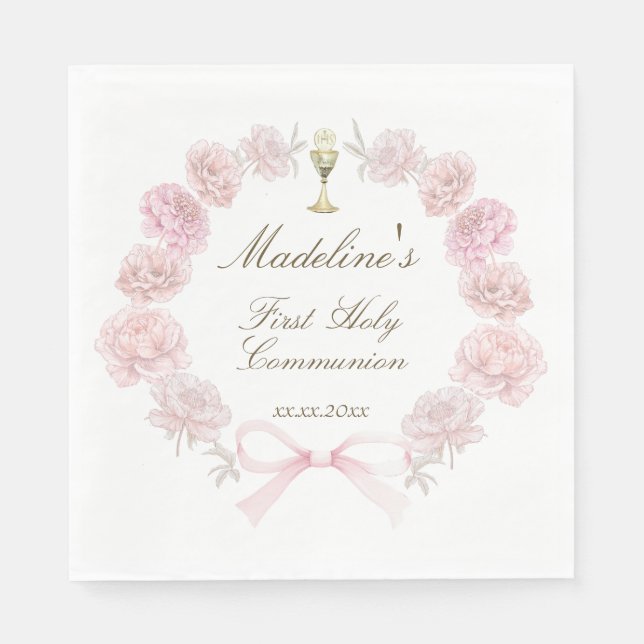 Serviette En Papier first communion delicate peonies frame (Devant)