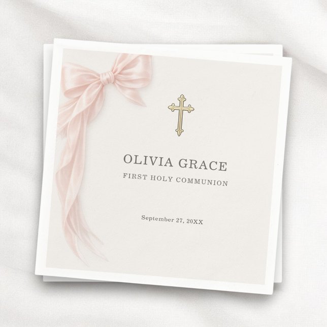 Serviette En Papier First Holy Communion Pink Coquette Bow Girl  (Créateur téléchargé)