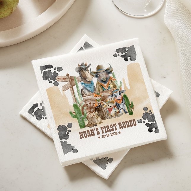 Serviette En Papier First Rodeo 1st Birthday Cute Animals Wild West (Créateur téléchargé)