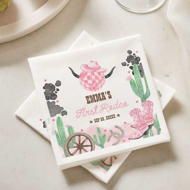 Serviette En Papier First Rodeo 1st Birthday Pink Boho Wild West (Créateur téléchargé)