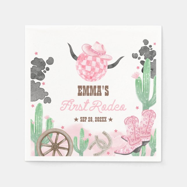 Serviette En Papier First Rodeo 1st Birthday Pink Boho Wild West (Devant)