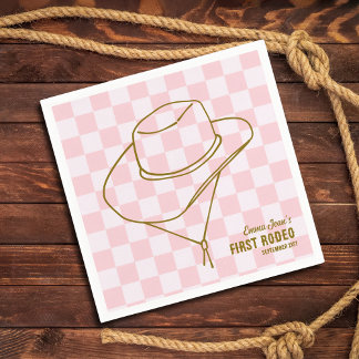 Serviette En Papier First Rodeo Cowboy Hat Checkered 1st Birthday