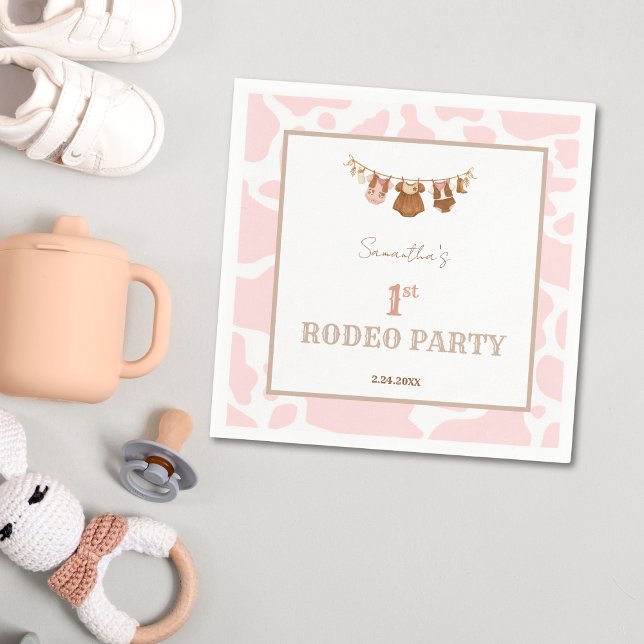 Serviette En Papier First Rodeo Pink Cowgirl Western Birthday (First Rodeo Cowgirl Birthday Party Napkin)