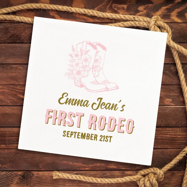 Serviette En Papier First Rodeo Pink Floral Cowboy Boots 1st Birthday (First Rodeo Pink Floral Cowboy Boots 1st Birthday Napkins)