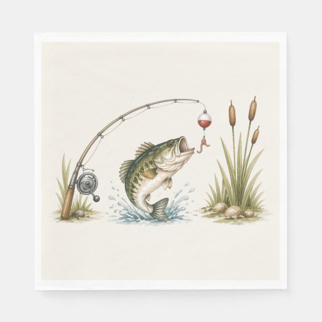 Serviette En Papier Fishing Theme Party Plates Bass (Devant)