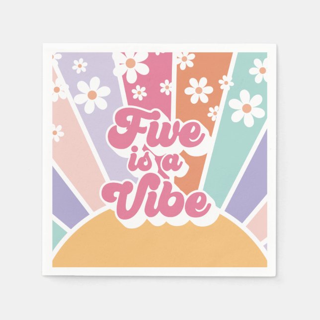 Serviette En Papier Five est une Vibe Retro Sunshine Rainbow Daisy (Devant)