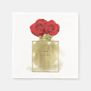 Serviette En Papier Flacon de parfum Floral Fashion Roses rouges Glam 