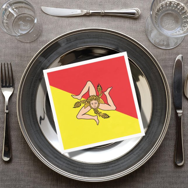 Serviette En Papier Flag of Sicily Sicilian Party & Dinner (Flag of Sicily Napkins for Sicilian Dinner Table and Celebrations)