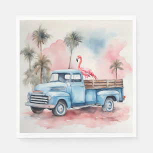 Serviette En Papier Flamant aquarelle dans un camion bleu rétro
