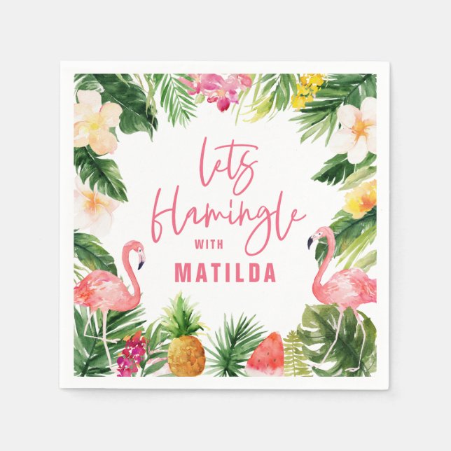 Serviette En Papier flamant jaune rose fleuri tropical élégant (Devant)