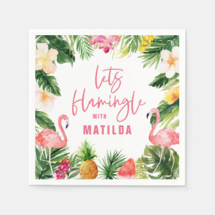 Serviette En Papier flamant jaune rose floral tropical chic