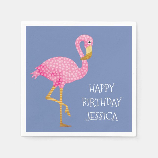 Serviette En Papier Flamant rose à points rose Polka Anniversaire (Devant)