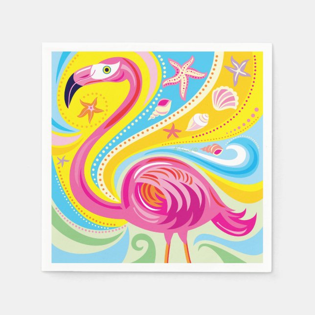 Serviette En Papier Flamant rose avec étoile de mer (Devant)