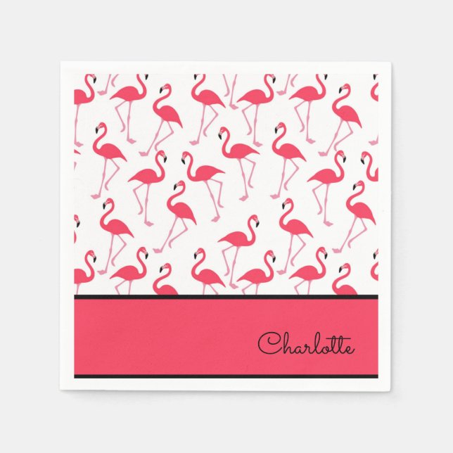 Serviette En Papier Flamant rose avec nom (Devant)