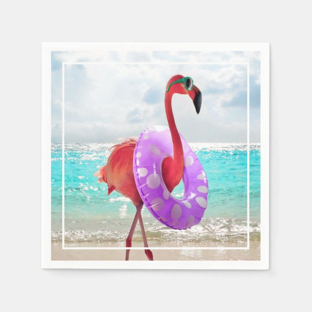 Serviette En Papier Flamant rose Avec Tube Intérieur (Devant)