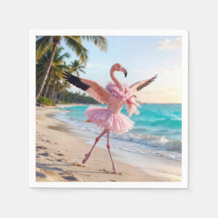 Serviette En Papier Flamant Rose Ballerine Dans Un Tutu Rose Sur La Pl