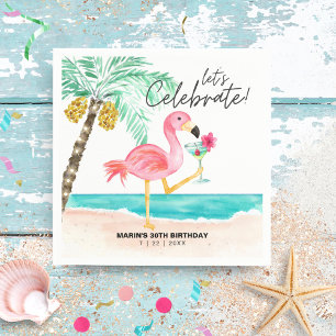 Serviette En Papier Flamant rose Beach Party Cocktail tropical Anniver