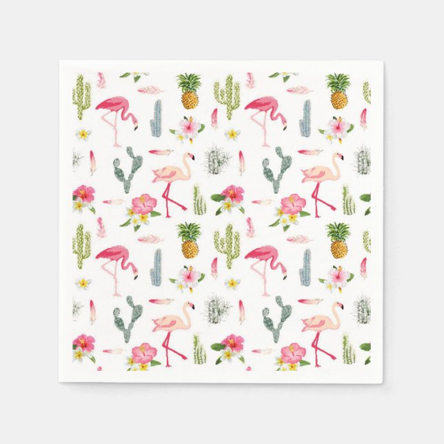 Serviette En Papier Flamant rose Cactus Ananas Hibiscus Motif (Devant)