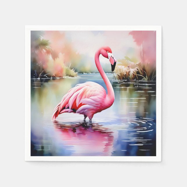 Serviette En Papier Flamant rose dans l'eau (Devant)