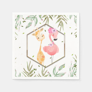 Serviette En Papier Flamant rose d'aquarelle tropicale et Baby shower