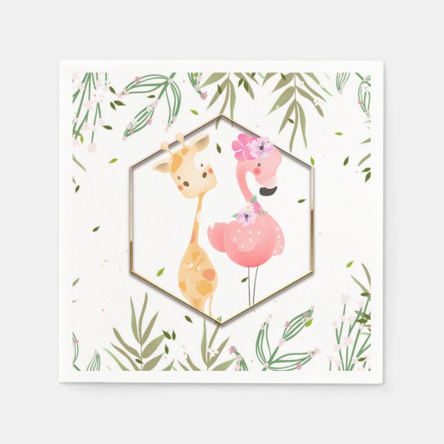 Serviette En Papier Flamant rose d'aquarelle tropicale et Baby shower  (Devant)
