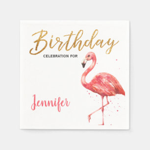 Serviette En Papier Flamant rose d'aquarelle tropicale Parties scintil