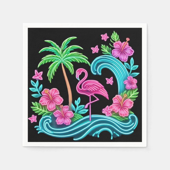Serviette En Papier Flamant rose de néon tropical (Devant)