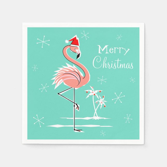 Serviette En Papier Flamant rose de Noël Joyeux papier de Noël serviet (Devant)
