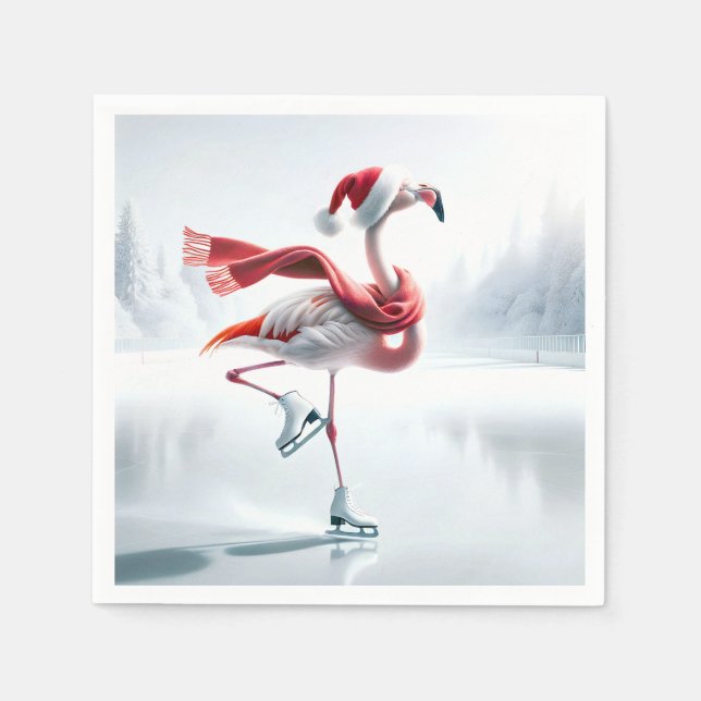Serviette En Papier Flamant rose de Noël Patinage sur glace (Devant)