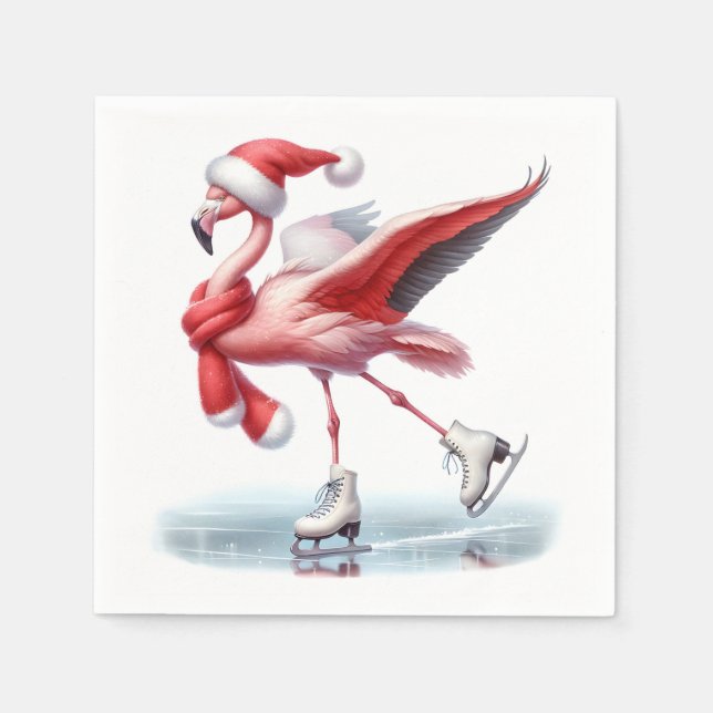 Serviette En Papier Flamant rose de Noël Patinage sur glace (Devant)