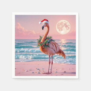 Serviette En Papier Flamant rose De Noël Sur Pink Beach
