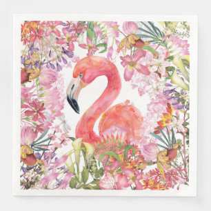 Serviette En Papier Flamant rose en Jungle Fleur - Motif d'été