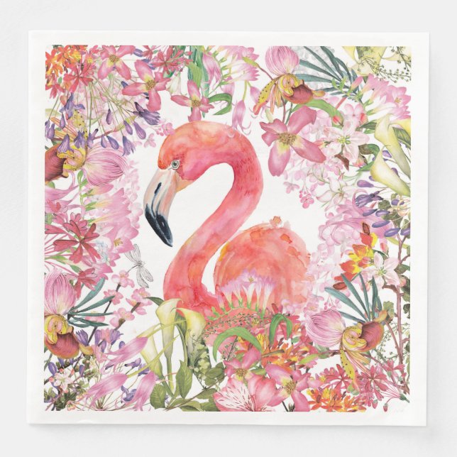 Serviette En Papier Flamant rose en Jungle Fleur - Motif d'été (Devant)