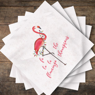 Serviette En Papier Flamant rose festif de Noël mignon lumières à cord