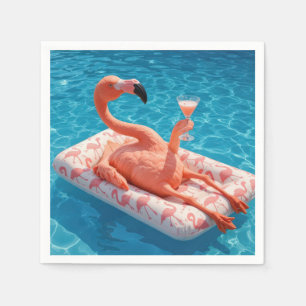 Serviette En Papier Flamant rose flottant avec un cocktail dans une pi