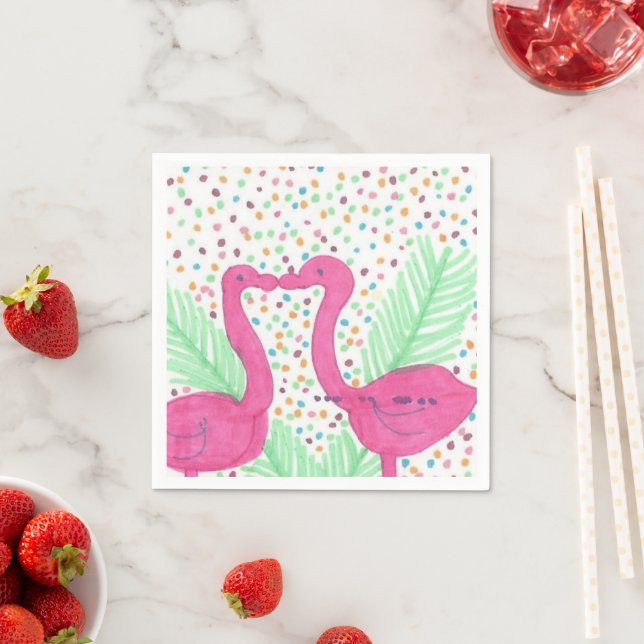 Serviette En Papier Flamant rose Fun Tropical Motif (En situation)