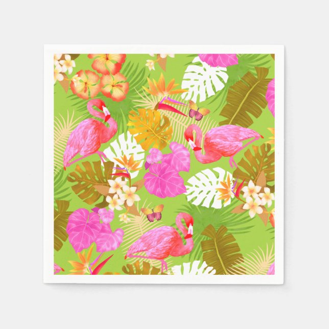 Serviette En Papier Flamant rose Jardin Vert clair (Devant)