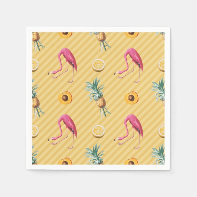 Serviette En Papier Flamant rose jaune Mango Lemon Motif (Devant)