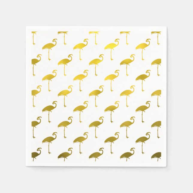 Serviette En Papier Flamant rose Jaune Or Faux Métallique Foil Tropica (Devant)