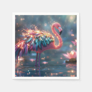Serviette En Papier Flamant rose magique Imaginaire Art avec plume col