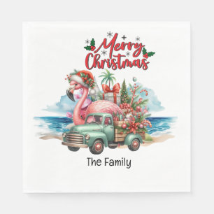 Serviette En Papier Flamant rose Noël en juillet à la plage