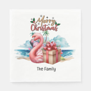 Serviette En Papier Flamant rose Noël en juillet à la plage