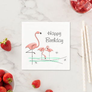 Serviette En Papier Flamant rose Ocean Trio 4 Joyeux anniversaire